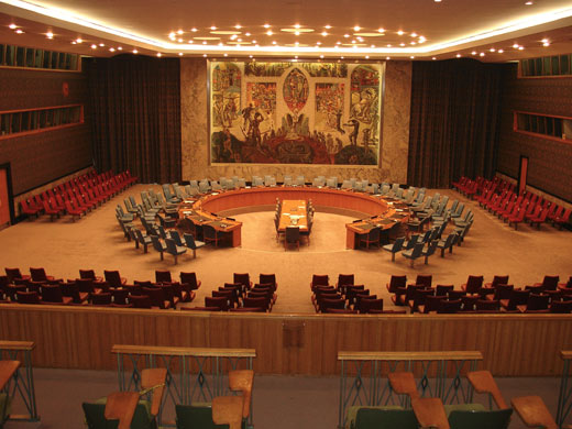 Zaal van de VN-Veiligheidsraad in New York.