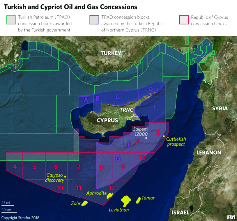 Turkish and Cypriot oil and gas concessions. © Stratfor