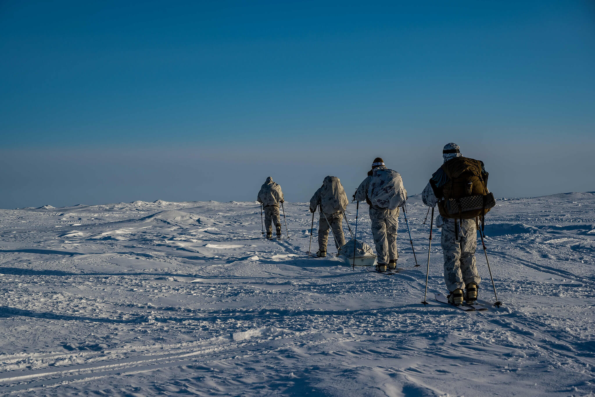 US Marines go on a ski tour outside of Ice Camp Seadragion during Ice Exercise (ICEX), Antarctica, 10 March 2020 © US Into-Pacific Command / Flickr