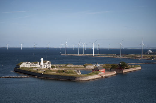 Windmolens in de haven van Kopenhagen.