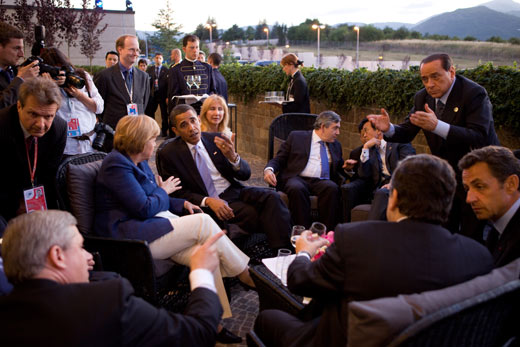 De G8-leiders in Italië tijdens de G8-bijeenkomst in 2009