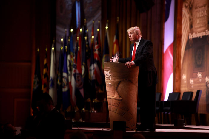 ‘Donald Trump tijdens de ‘Conservative Political Action Conference’ (CPAC) in 2014.’